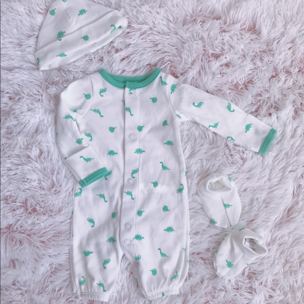 NEW Precious Firsts 3 Piece Dinosaur Gown Set! - Picture 1 of 6